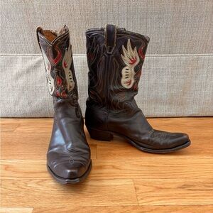 ACME Thunderbird Flame Vintage 50s Inlay Cowboy Boots Western Brown Leather 12D
